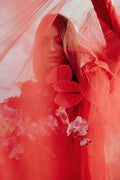 Crimson Red Tulle Veil - head to toe