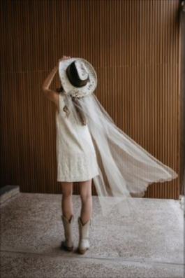 Boho Western Sheer Ivory Veil - calf length