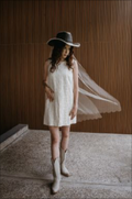 Boho Western Sheer Ivory Veil - calf length