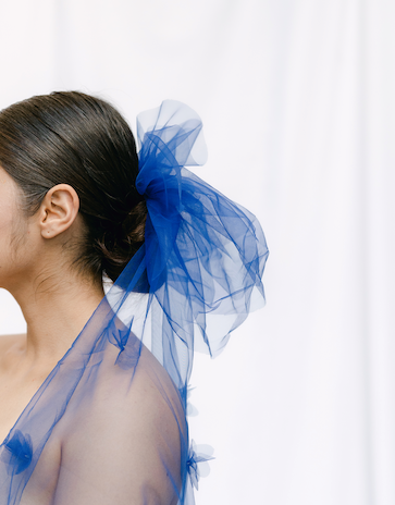 Royal Blue Tulle Veil in medium length